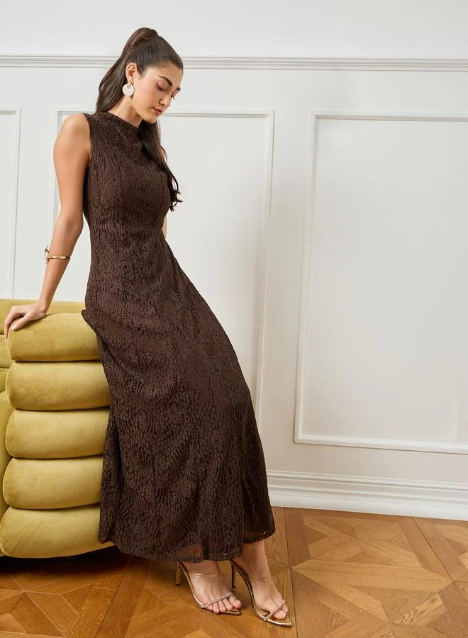 Styli  Women Brown Textured Sleeveless Maxi Dress for Women | Best Price UAE